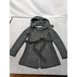 Sebby‎ Collection Women's Black Quilted Belted Hooded Coat Jacket Small Petite